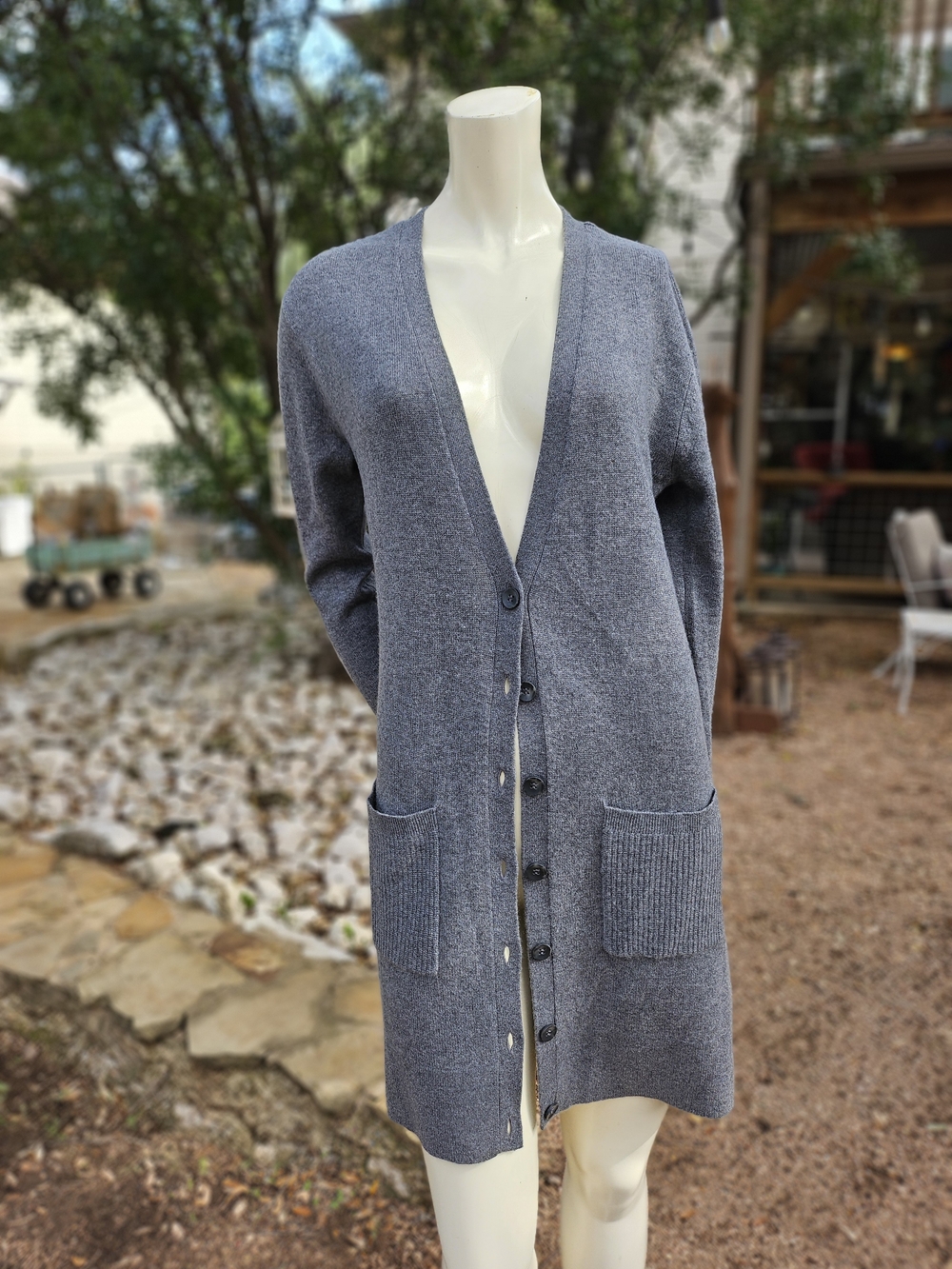 Halogen Long Gray Wool & Cashmere Button-Front Women's Long Cardigan Sweater S